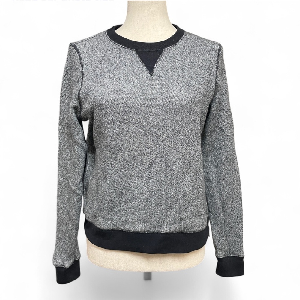 Banana Republic Womens Gray Black Crewneck Cotton Sweater Side Zip‎ Detail XS